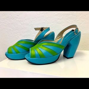 John Fluevog Size 7 Light Blue/Green heels